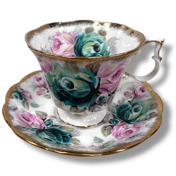 Royal Albert Summer Bounty Series Jade Cup & Saucer Set White Bone China England - Picture 1 of 12